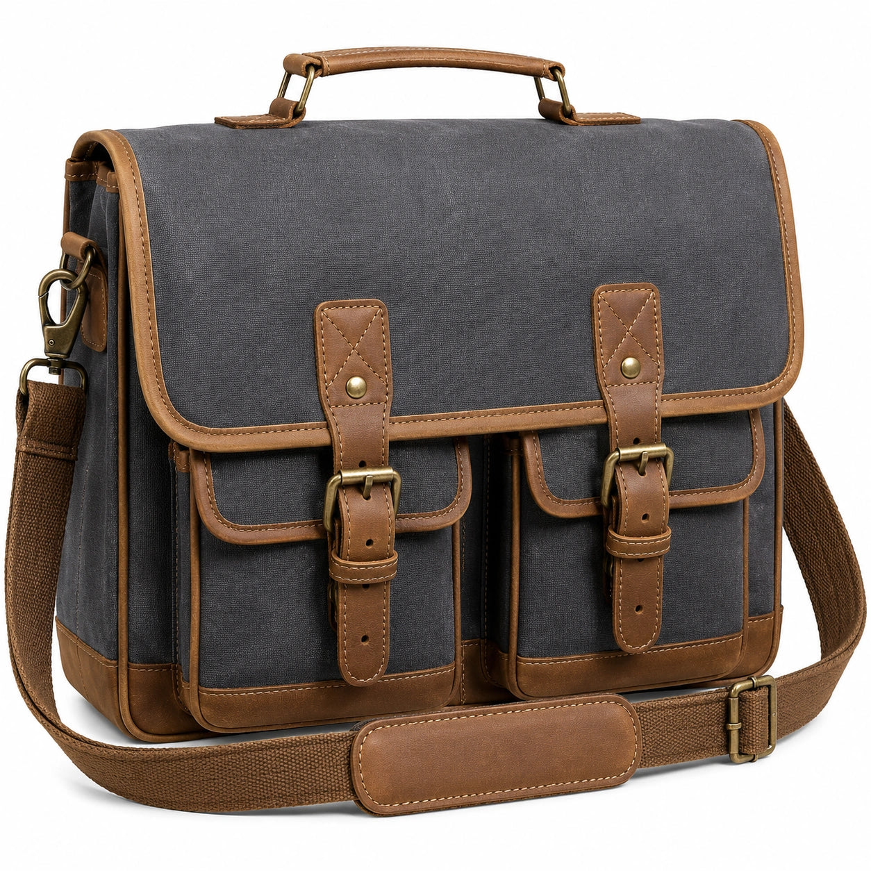 Vintage Canvas Schultertasche Dunkelgrau Braun