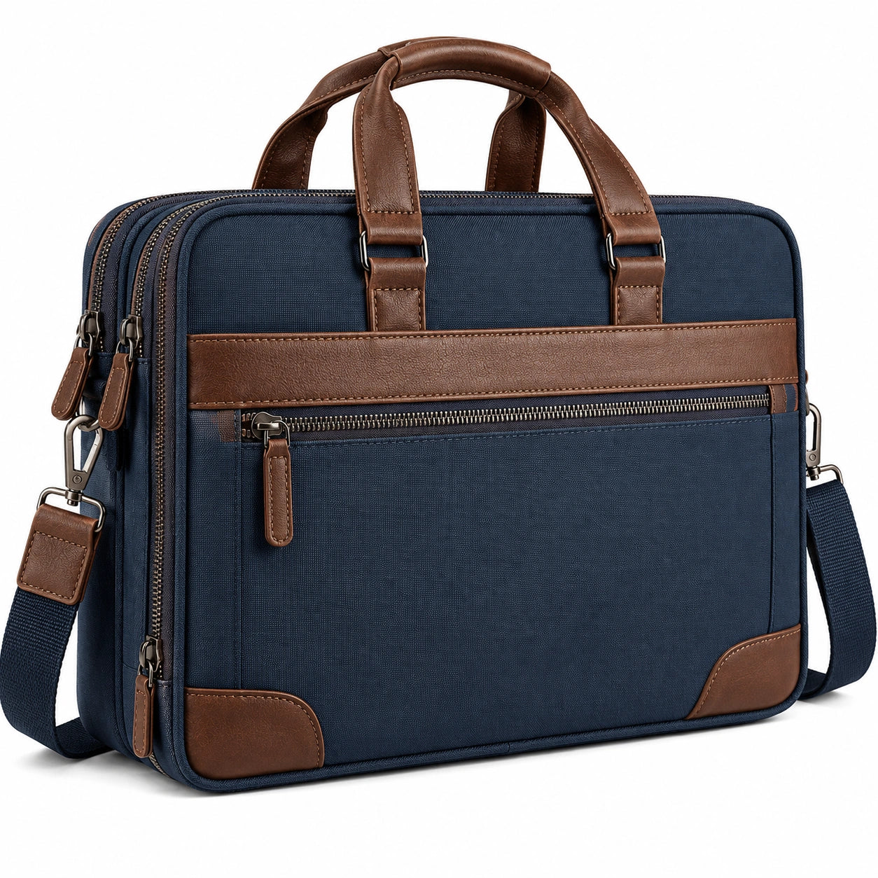 15 Zoll Laptoptasche Blau und Braun mit Lederakzenten