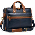 Herren Aktentasche Blau und Braun mit Laptopfach