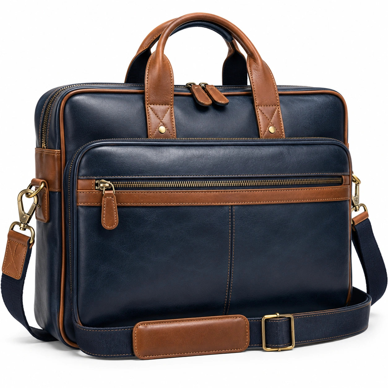 Herren Aktentasche Blau und Braun mit Laptopfach