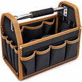 Tragbare Werkzeugtasche mit robustem Griff und mehreren Fächern, Schwarz/Braun, 35 x 20 x 25 cm