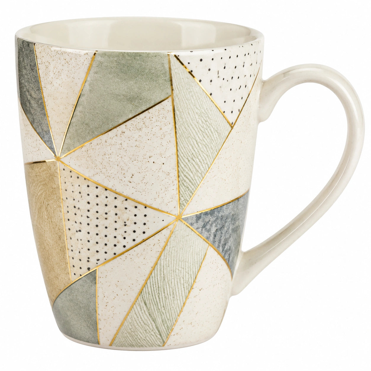 Geometrische Keramiktasse 360ml Beige/Grün