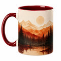Keramikbecher mit Berglandschaft, Rot/Natur