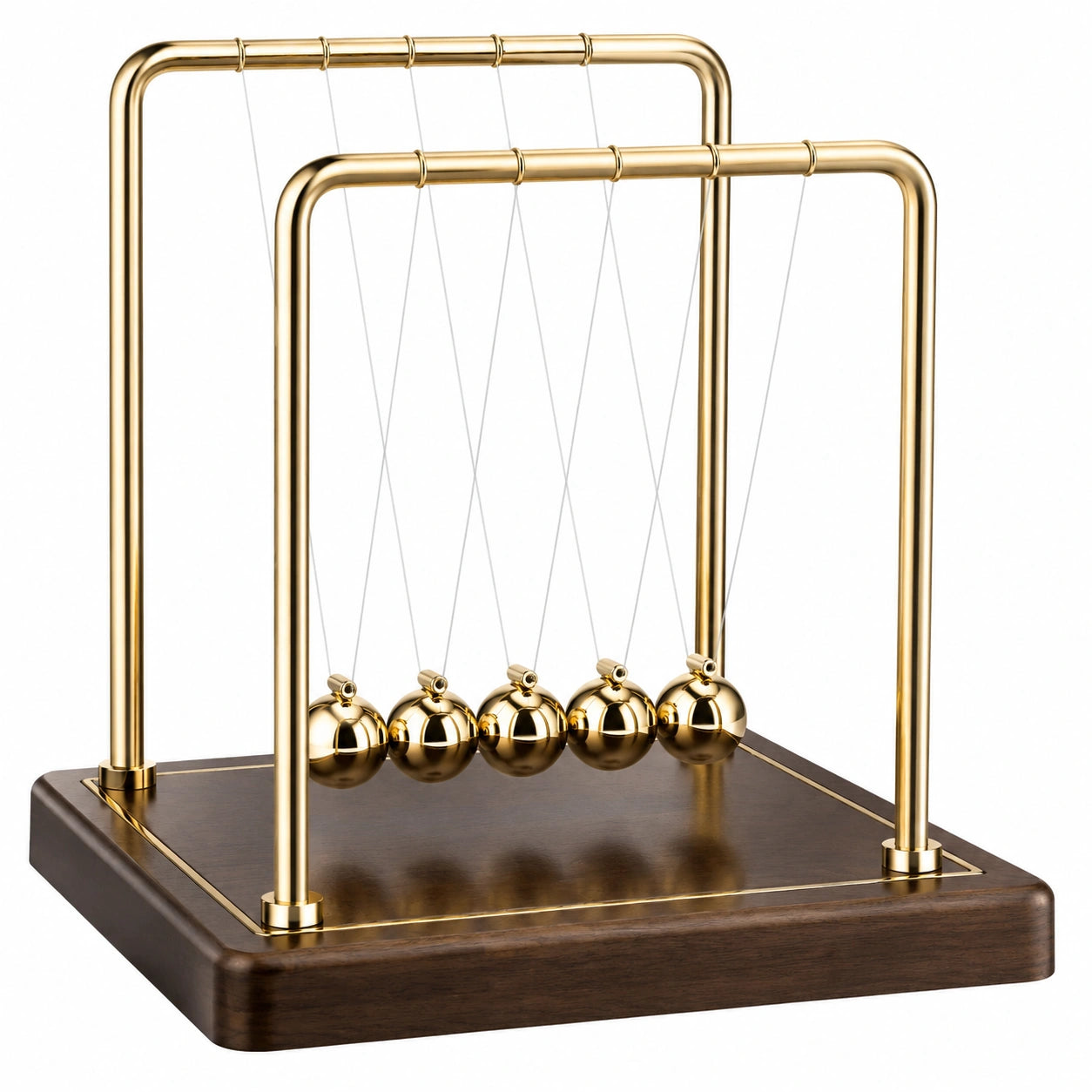 Newtons Pendel Kugelskulptur mit 5 Kugeln in Gold