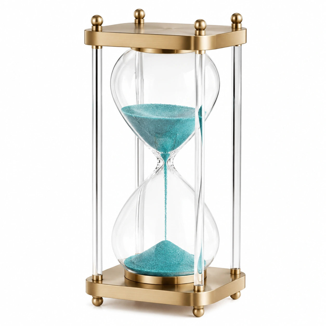 Dekorative Sanduhr mit blauem Sand und goldfarbenem Rahmen