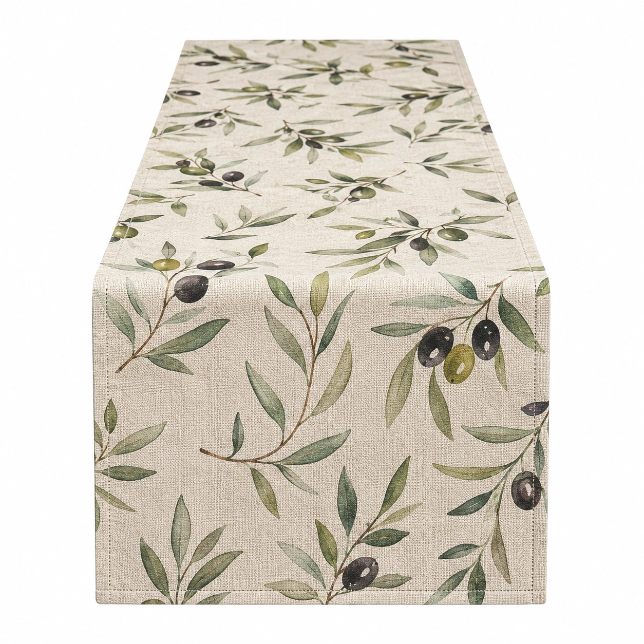 Tischläufer Leinenoptik mit Olivenmuster Beige 160x40 cm