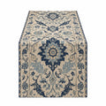 Jacquard Tischläufer Blau Beige mit Blumenmuster