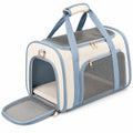 Faltbare Haustiertasche mit Netzfenster Beige und Blau
