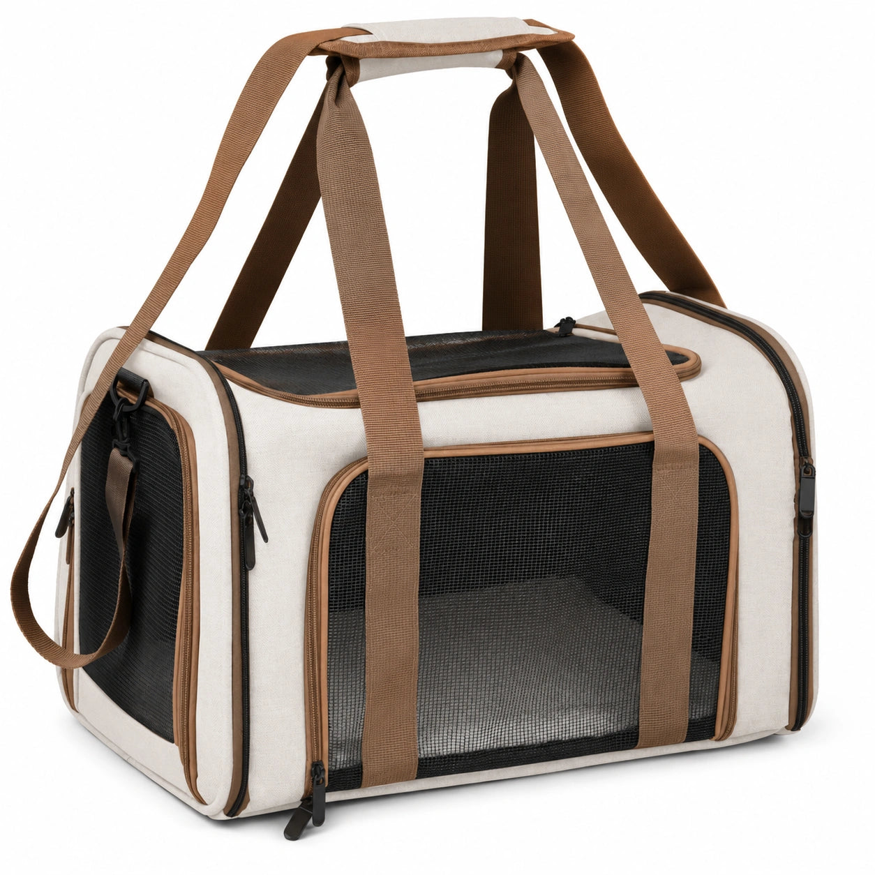 Tragbare Haustier-Tragetasche mit Netzgewebe - Beige/Braun
